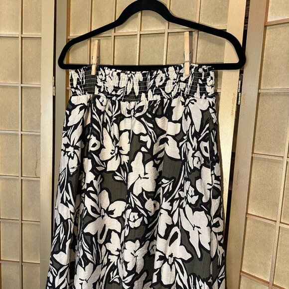 Evereve Carson floral midi skirt with pockets Olive/Black/Cream, Sz M, Excellent - Picture 5 of 8